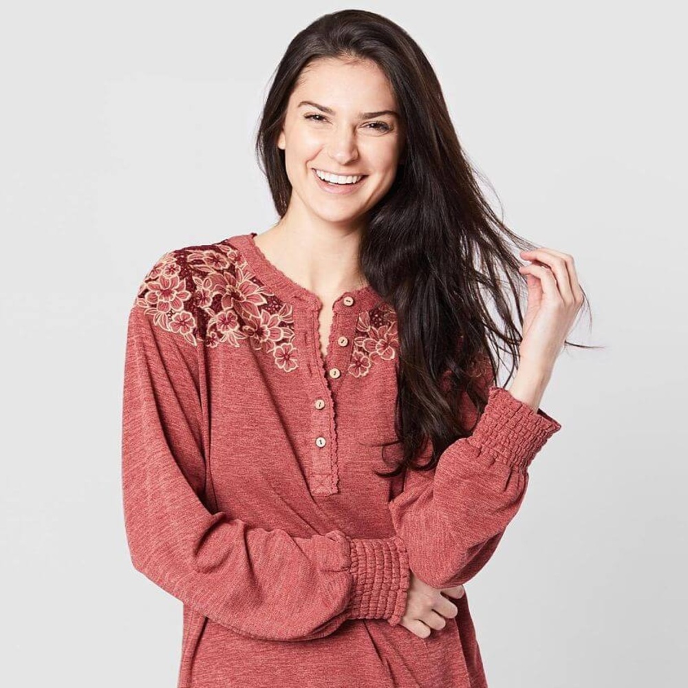 Miss Me Burgundy Floral Lace Blouse